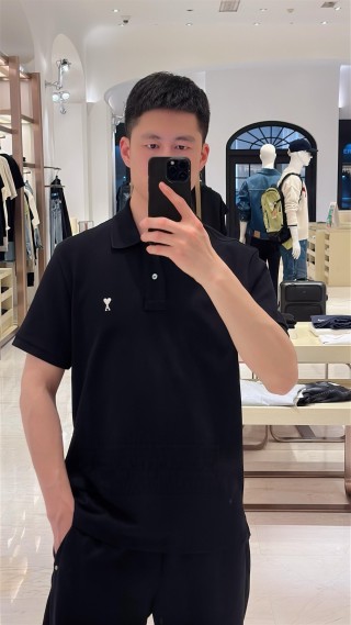Black Short Sleeve Polo T-Shirt with Minimalist Embroidery view 8