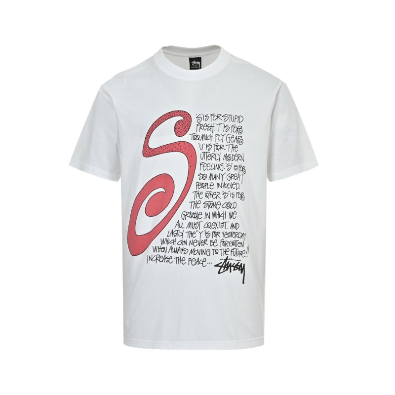 White Graphic Print Short Sleeve T-Shirt with Red Abstract Design view