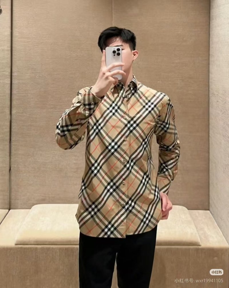 Burberry Check Long-Sleeve Button-Down Shirt Beige