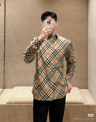Burberry Check Long-Sleeve Button-Down Shirt Beige view 1