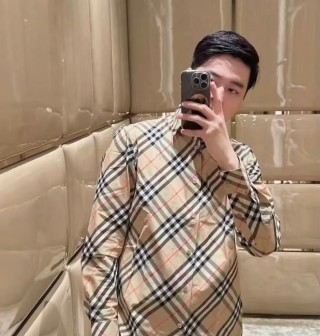 Burberry Check Long-Sleeve Button-Down Shirt Beige view 7