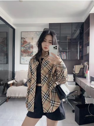 Burberry Check Long-Sleeve Button-Down Shirt Beige view 9