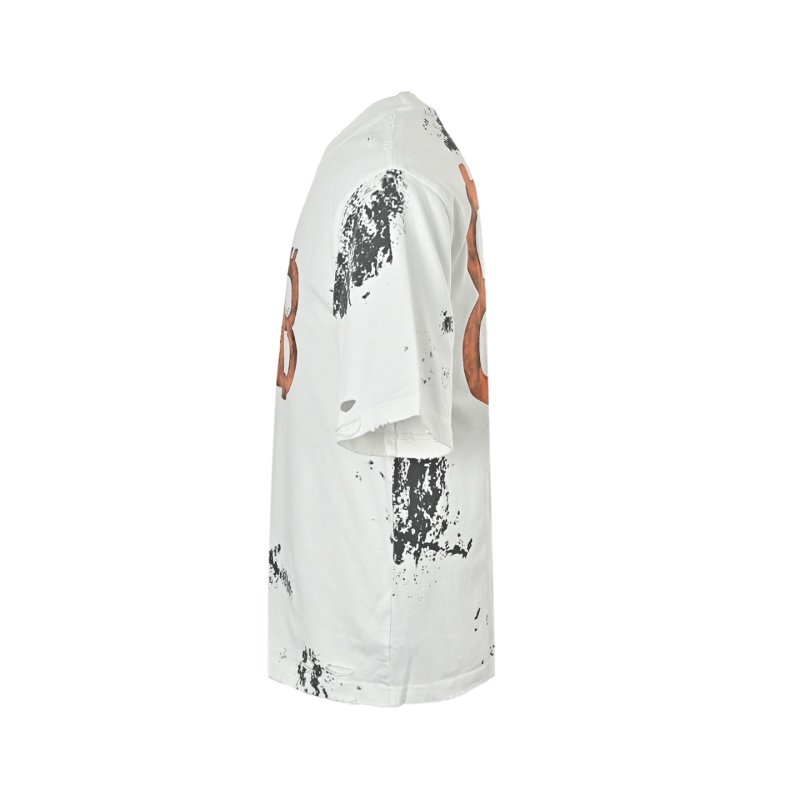 White Oversized Graphic T-Shirt with Orange BB Logo & Distressed Details view