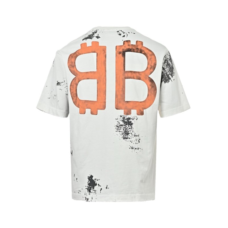 White Oversized Graphic T-Shirt with Orange BB Logo & Distressed Details view