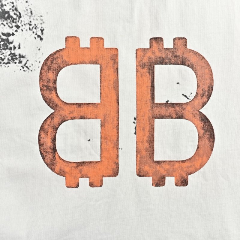 White Oversized Graphic T-Shirt with Orange BB Logo & Distressed Details view