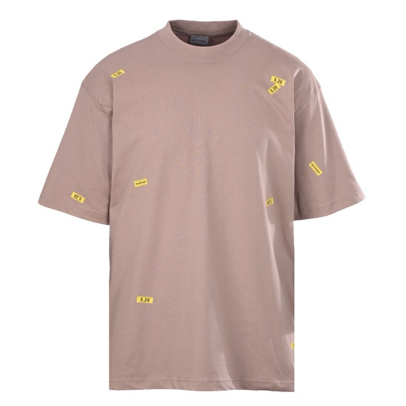 Beige Oversized Short Sleeve T-Shirt with Yellow Tape Details view