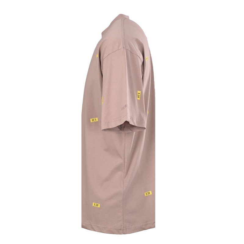 Beige Oversized Short Sleeve T-Shirt with Yellow Tape Details view