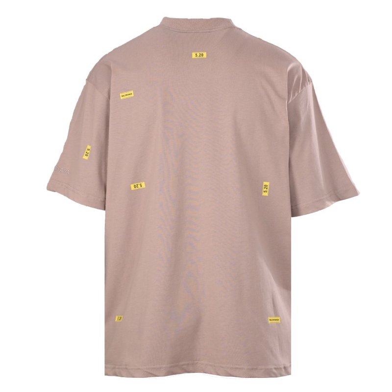 Beige Oversized Short Sleeve T-Shirt with Yellow Tape Details view