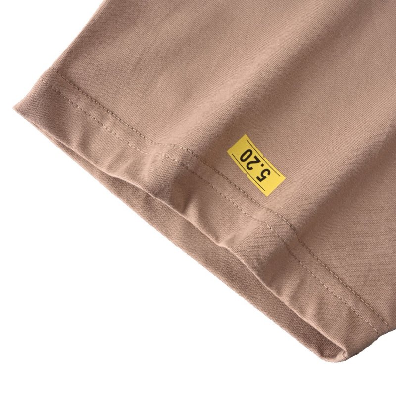 Beige Oversized Short Sleeve T-Shirt with Yellow Tape Details view
