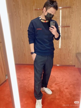 Burberry Black Crew Neck Sweatshirt with Striped Collar view 3