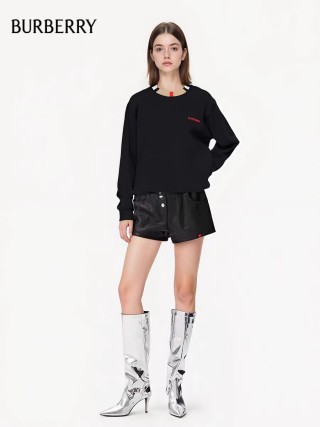 Burberry Black Crew Neck Sweatshirt with Striped Collar view 5