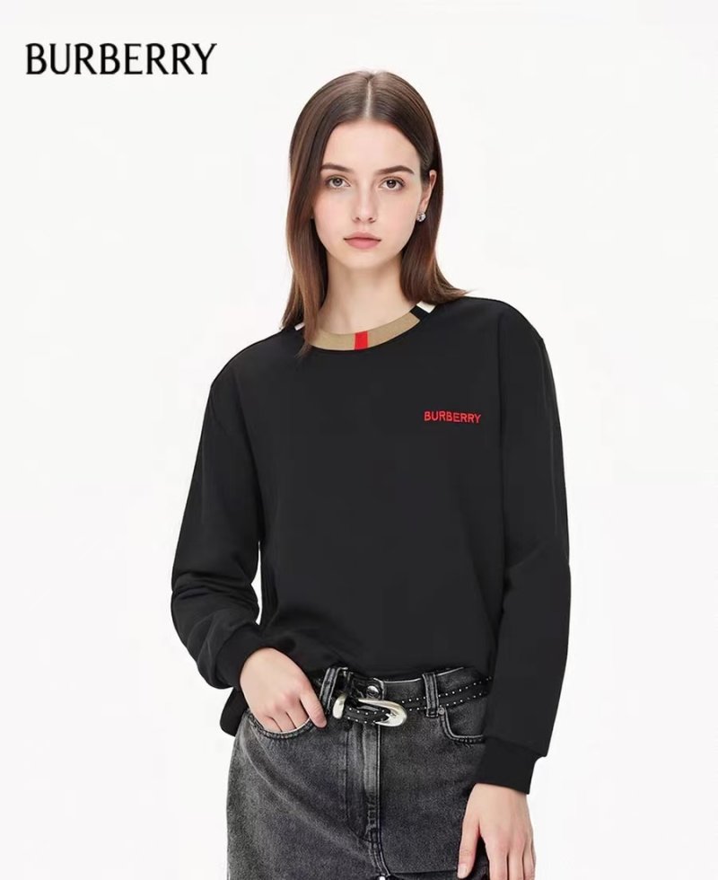 Burberry Black Crew Neck Sweatshirt with Striped Collar view