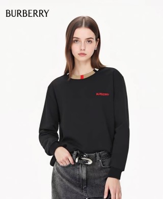 Burberry Black Crew Neck Sweatshirt with Striped Collar view 6