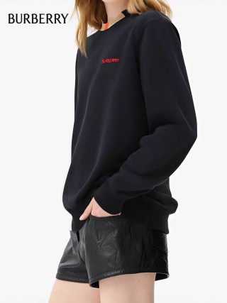 Burberry Black Crew Neck Sweatshirt with Striped Collar view 9
