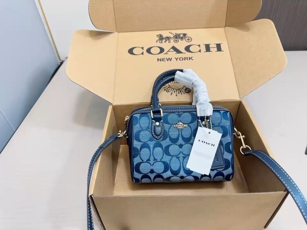 Coach Signature Blue Monogram Satchel Crossbody Bag