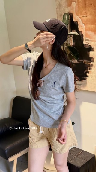 Ralph Lauren Women's Grey V-Neck T-Shirt view 3