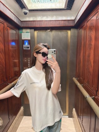 White Oversized T-Shirt with Blue Graphic Back Print view 2