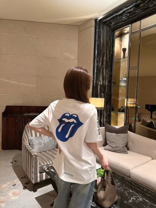 White Oversized T-Shirt with Blue Graphic Back Print view 7