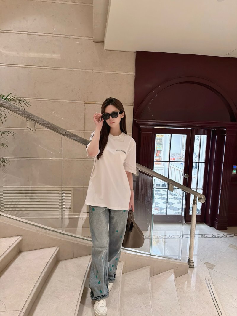 White Oversized T-Shirt with Blue Graphic Back Print view