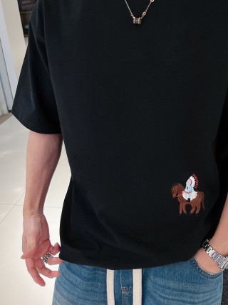 Black Graphic T-Shirt with Embroidered Camel Design view 2