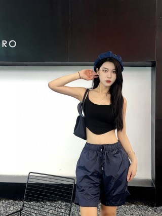 Navy Nylon Bermuda Shorts with Drawstring view 1