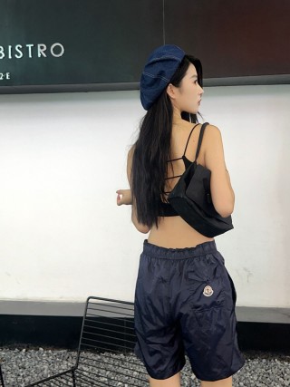 Navy Nylon Bermuda Shorts with Drawstring view 2
