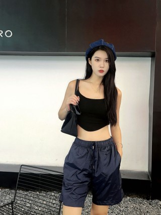 Navy Nylon Bermuda Shorts with Drawstring view 6