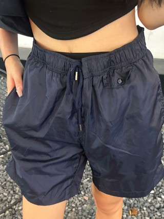 Navy Nylon Bermuda Shorts with Drawstring view 7