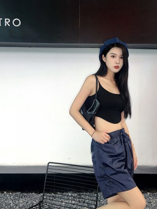Navy Nylon Bermuda Shorts with Drawstring view 8
