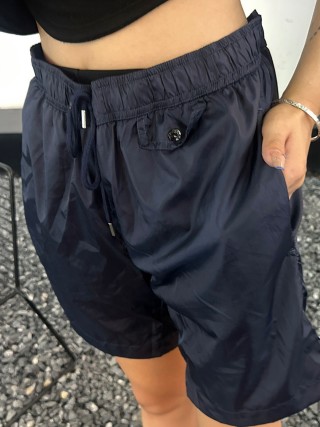 Navy Nylon Bermuda Shorts with Drawstring view 9