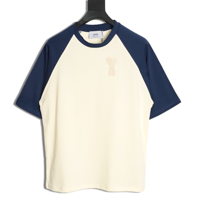 Ami Paris Colorblock Short Sleeve T-Shirt Navy Cream