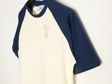 Ami Paris Colorblock Short Sleeve T-Shirt Navy Cream view 3