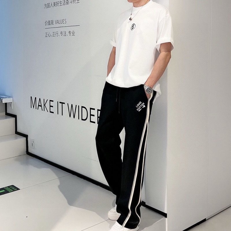 Black Track Pants with White Side Stripe