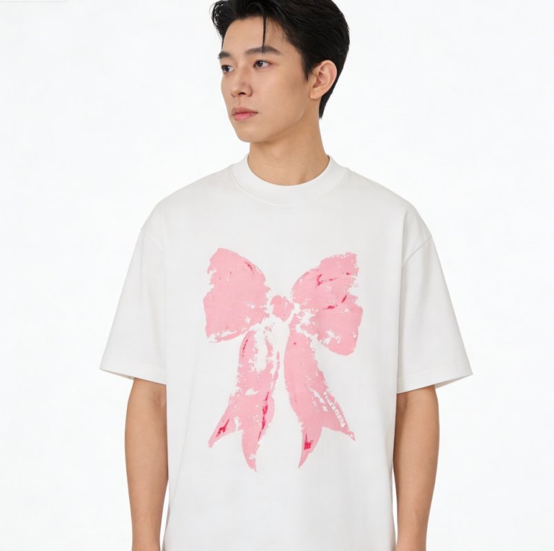 White Oversized T-Shirt with Pink Bow Graphic view