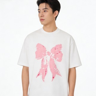 White Oversized T-Shirt with Pink Bow Graphic view 3