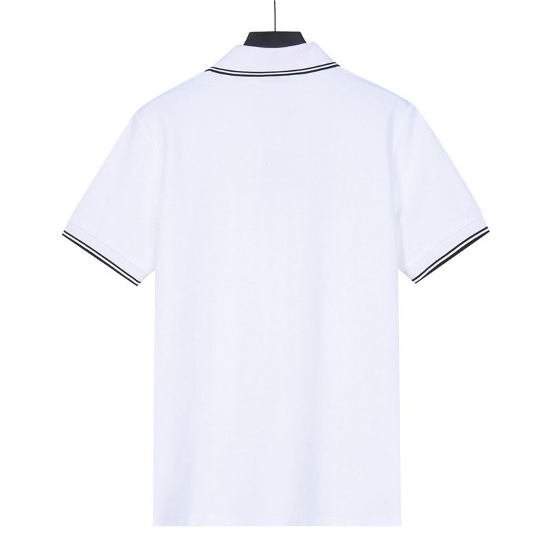 Moncler White Polo Shirt with Striped Trim view