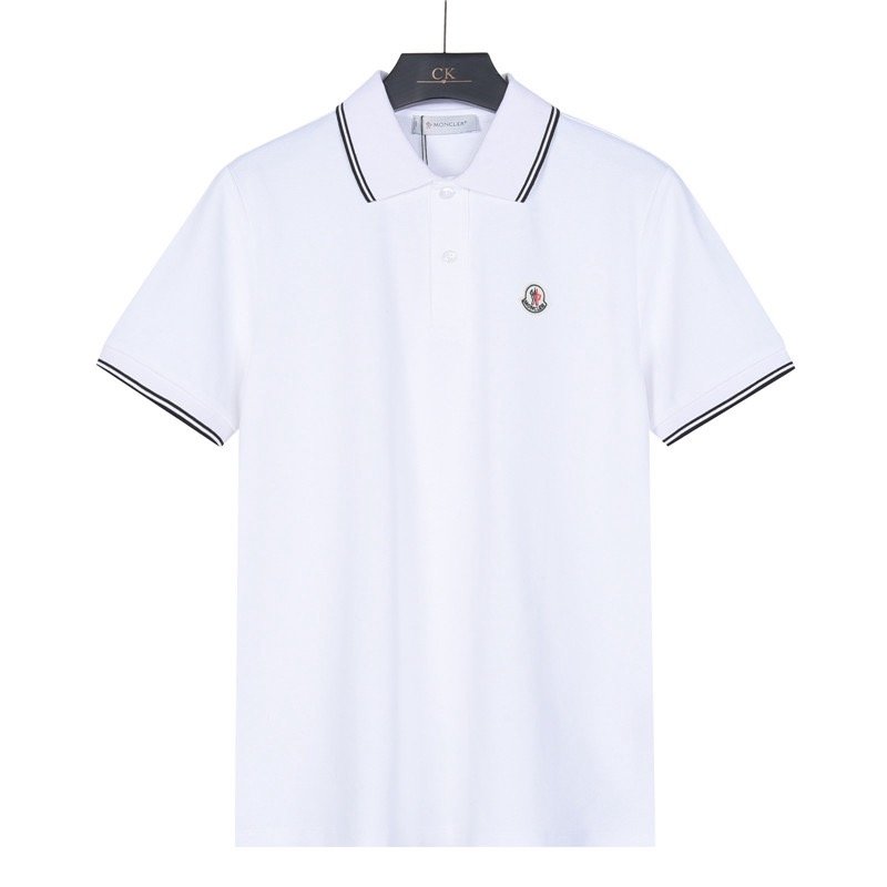 Moncler White Polo Shirt with Striped Trim view