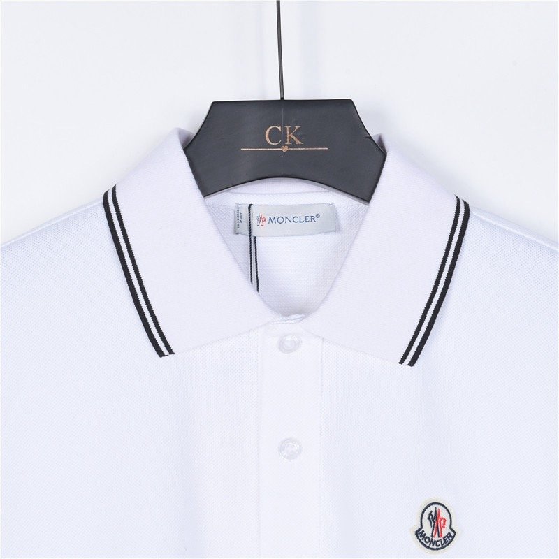 Moncler White Polo Shirt with Striped Trim view