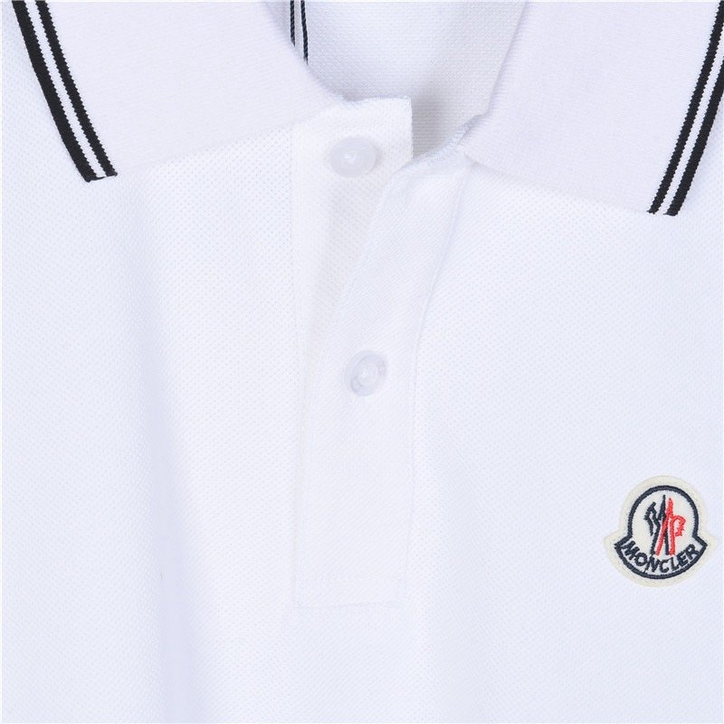 Moncler White Polo Shirt with Striped Trim view