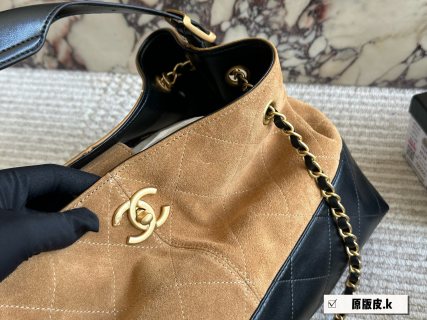 Chanel Suede Hobo Shoulder Bag - Camel & Black view 2