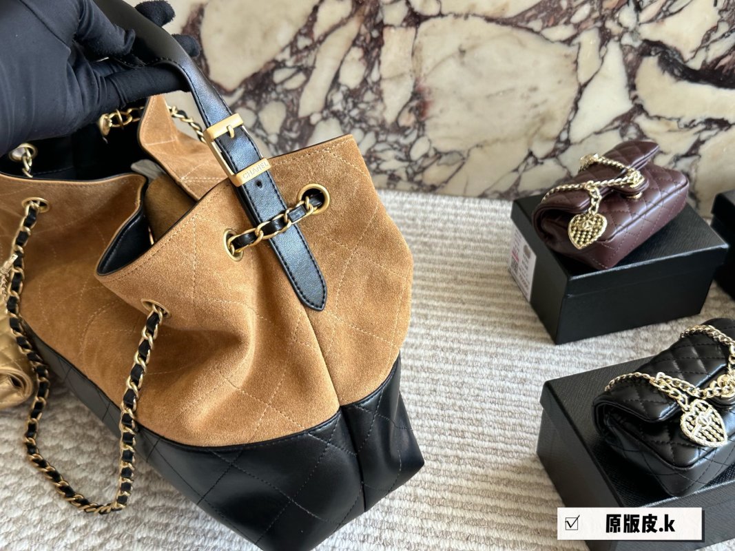 Chanel Suede Hobo Shoulder Bag - Camel & Black view