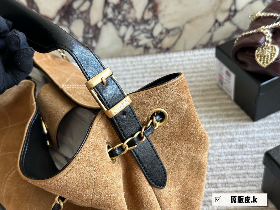 Chanel Suede Hobo Shoulder Bag - Camel & Black view