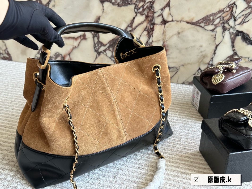 Chanel Suede Hobo Shoulder Bag - Camel & Black view