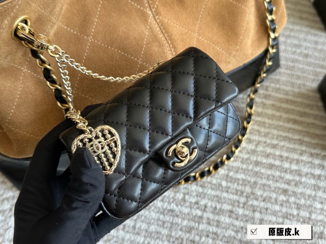 Chanel Suede Hobo Shoulder Bag - Camel & Black view