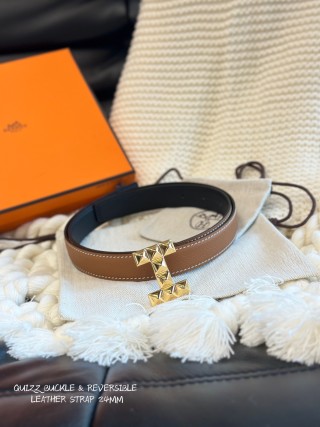 Hermès Quizz Party Buckle Reversible Leather Belt Tan/Black view 1