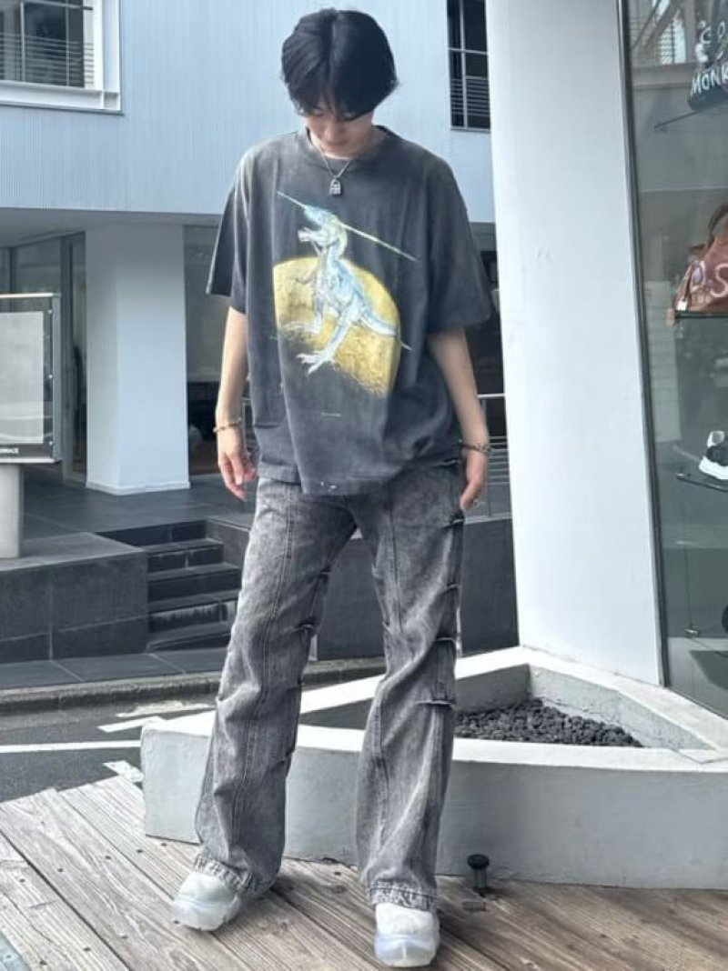Charcoal Oversized Graphic T-Shirt with Gold & Blue Eagle Print
