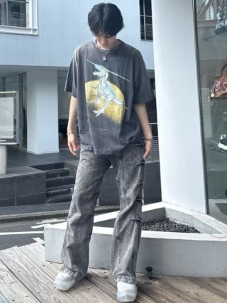 Charcoal Oversized Graphic T-Shirt with Gold & Blue Eagle Print view 1