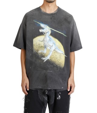 Charcoal Oversized Graphic T-Shirt with Gold & Blue Eagle Print view 2