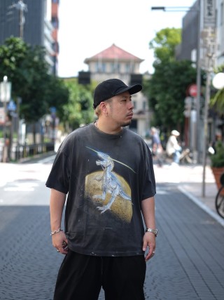 Charcoal Oversized Graphic T-Shirt with Gold & Blue Eagle Print view 3