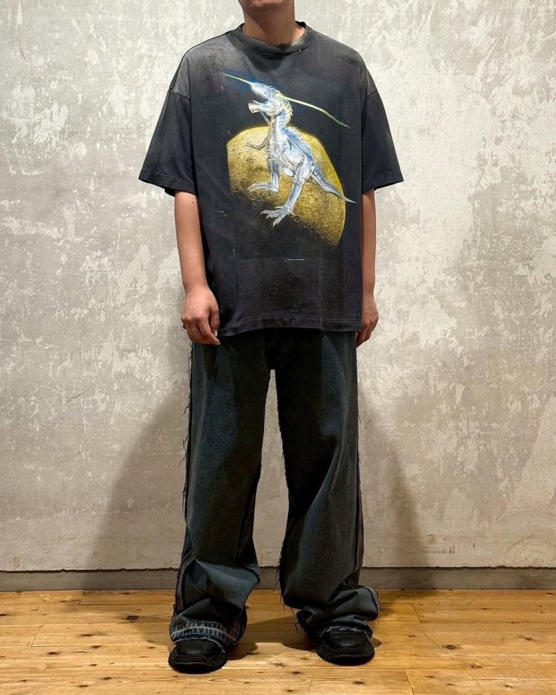 Charcoal Oversized Graphic T-Shirt with Gold & Blue Eagle Print view